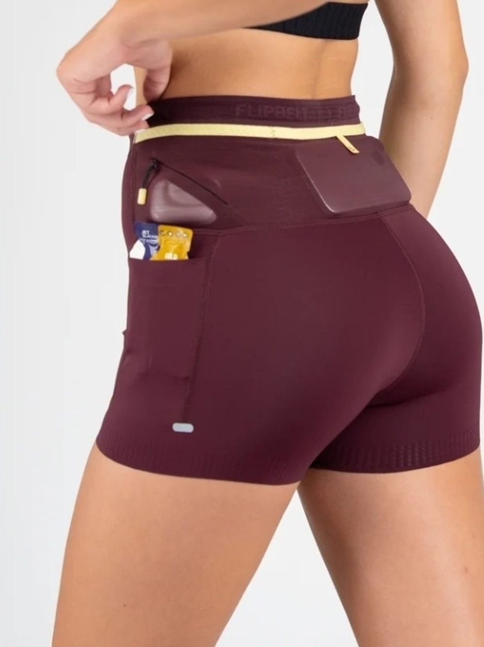 Flipbelt Running High-Waist Pocketed Compression Shorts Maroon Large Athletic